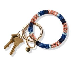 Ink&Alloy Chloe Stripe Key Ring Lapis and Coral
